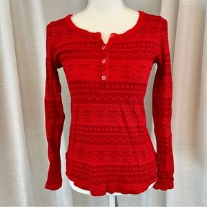 SPLENDID Red Patterned Top Long Sleeve Button Front Size Large